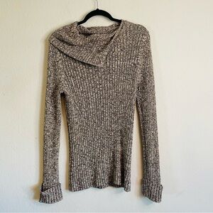 Geoffrey Beene Ribbed Knit Sweater - Brown size S asymmetrical collar stretchy
